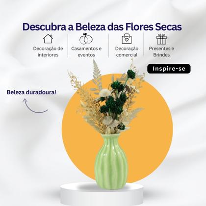 Imagem de Arranjo Floral Seco no Vaso de Porcelana Decorativo - Verde