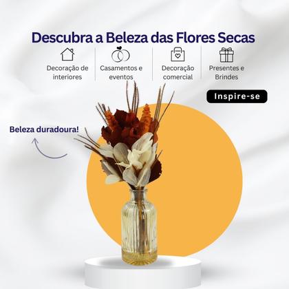Imagem de Arranjo Floral Seco no Vaso de Vidro Decorativo - Laranja