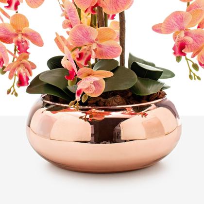 Imagem de Arranjo Grande Centro De Mesa 8 Cadeiras Orquídea Artificial Vaso Vidro Rosê Espelhado