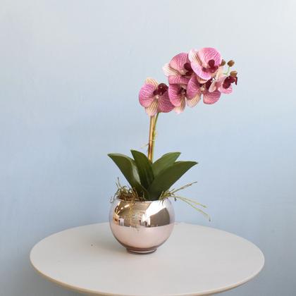 Imagem de Arranjo Orquídea Artificial Rosa Vaso Rose Gold P  Formosinha