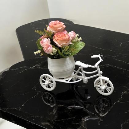 Imagem de Arranjo Pequeno Flores Artificiais Mini Rosas Envelhecida flor decoração folhagem Vaso Bicicleta