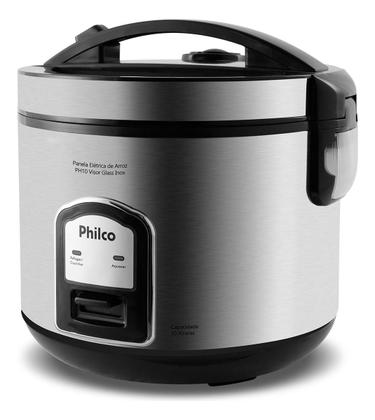 Imagem de Arrozeira elétrica a vapor Philco PH10 Visor Glass Inox - Preto/Prata