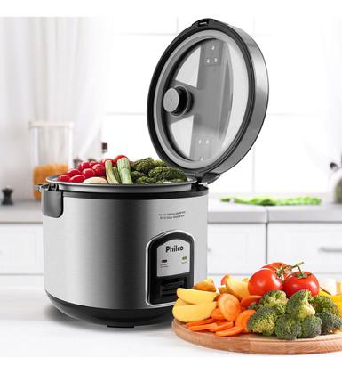 Imagem de Arrozeira elétrica a vapor Philco PH10 Visor Glass Inox - Preto/Prata