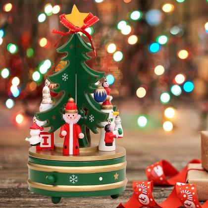 Imagem de Arvore Caixa de Musica Natal Natalino Caixinha Giratoria Decoraçao Enfeite Papai Noel Boneco de Neve Festa Fim de Ano Mesa Estante Casa Trabalho Confr