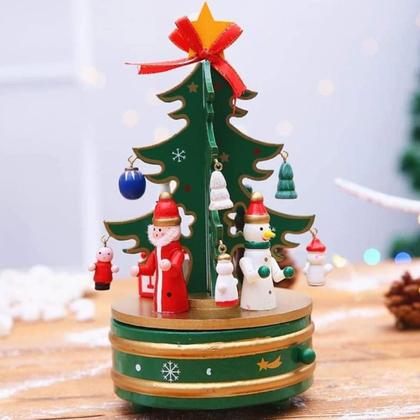 Imagem de Arvore Caixa de Musica Natal Natalino Caixinha Giratoria Decoraçao Enfeite Papai Noel Boneco de Neve Festa Fim de Ano Mesa Estante Casa Trabalho Confr