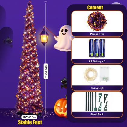 Imagem de Árvore de Halloween Cosiful Pop-up de 1,5 m com 50 luzes LED e decoração