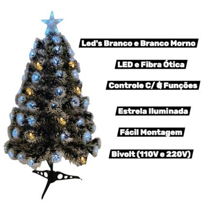 Imagem de Árvore De Natal 90cm Led Fibra Ótica Ponteira Estrela Bivolt Cor:NEVADA-LED-BRANCO/AMARELO