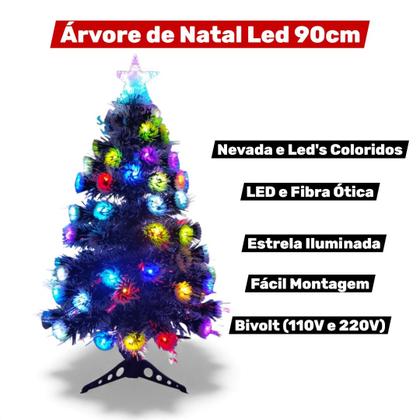 Imagem de Árvore De Natal 90cm Led Fibra Ótica Ponteira Estrela Bivolt Cor:NEVADA-LED-COLORIDO