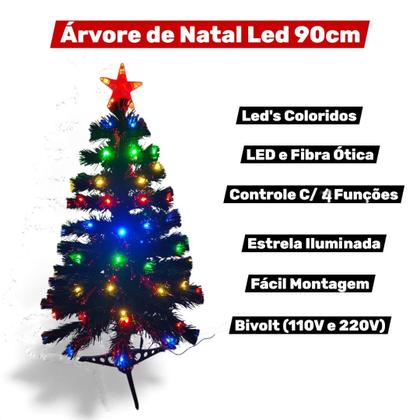 Imagem de Árvore De Natal 90cm Led Fibra Ótica Ponteira Estrela Bivolt Cor:VERDE-LED-COLORIDO