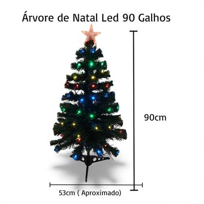 Imagem de Árvore De Natal 90cm Led Fibra Ótica Ponteira Estrela Bivolt Cor:VERDE-LED-COLORIDO