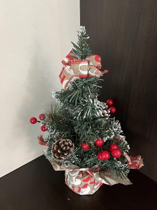 Imagem de Árvore De Natal Pinheiro Decorada Laços Pinhas Frutas 30cm