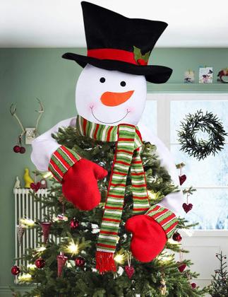 Imagem de Árvore de Natal Topper Snowman Hugger - Natal Férias Inverno Wonderland Festa Decoração Ornamento Suprimentos