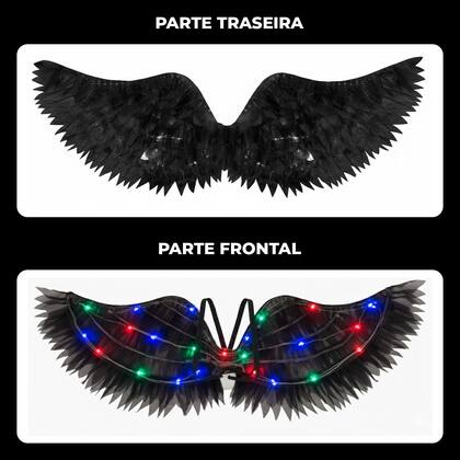 Imagem de Asa De Anjo Preta Branca ou Vermelha Infantil e Juvenil Feminina Com LED Festa Fantasia Halloween Carnaval