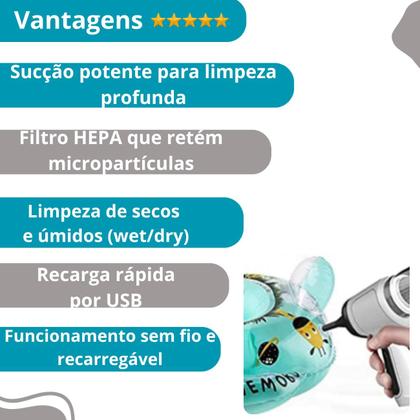 Imagem de Aspirador Automotivo Recarregável 3 em 1 Compacto