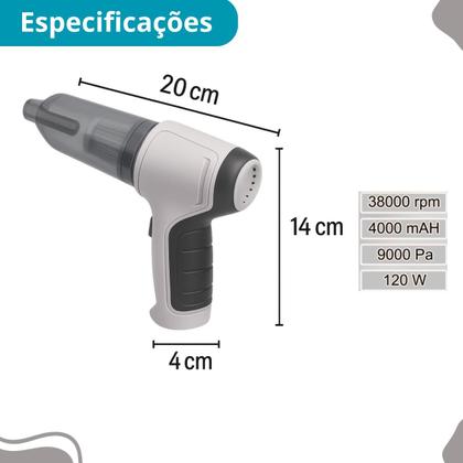 Imagem de Aspirador Automotivo Recarregável 3 em 1 Compacto