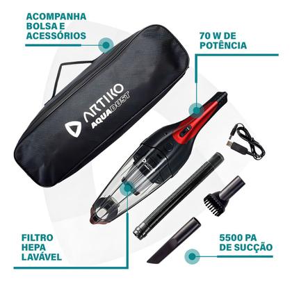 Imagem de Aspirador de pó água e objetos sem fio portátil Artiko Aquadust turbo potente lithium