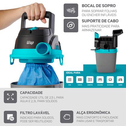 Imagem de Aspirador de Pó e Água 1400W Barril 5,5L Portátil Compacto 150 mbar Wap
