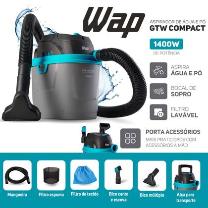 Imagem de Aspirador de Pó e Água 1400W Barril 5,5L Portátil Compacto 150 mbar Wap
