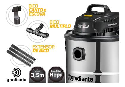 Imagem de Aspirador de pó e água inox multiuso com soprador 20l 1200w turbo Vac Pgac200 Gradiente