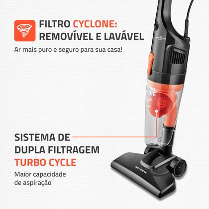 Imagem de Aspirador de Pó Vertical 2 em 1 Mondial Turbo Cycle Preto e Laranja 1100W AP-35