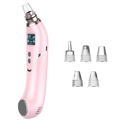 Imagem de Aspirador de poro elétrico Remoção de cabeça negra acne ferramenta extrator comedone com exibição de led quente / frioPearlescent Pink