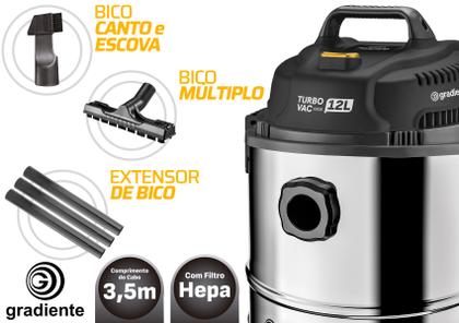 Imagem de Aspirador Pó E Água Inox Turbo Vac 12l 1200w Gradiente 220v