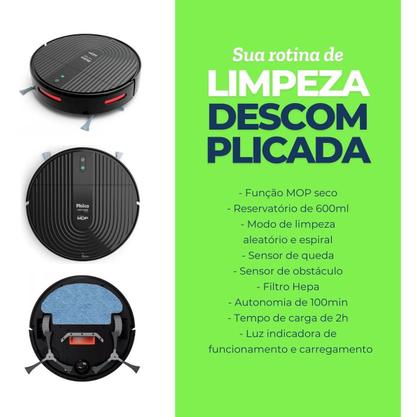 Imagem de Aspirador Pó Robô Philco PAS22P MOP Filtro Hepa Bivolt 35w Bivolt 600ml Aspira Passa Pano Seco Mop