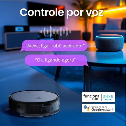 Imagem de Aspirador Robô AMGR2 WiFi App Alexa Google PandaPlus Giro Mapeamento Rota Pano Mop Base Automática Controle Bivolt