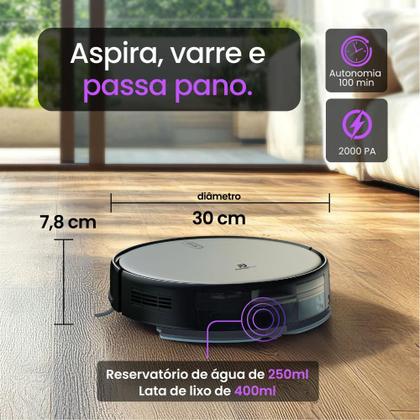 Imagem de Aspirador Robô AMGR2 WiFi App Alexa Google PandaPlus Giro Mapeamento Rota Pano Mop Base Automática Controle Bivolt