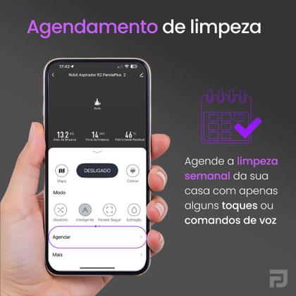 Imagem de Aspirador Robô AMGR2 WiFi App Alexa Google PandaPlus Giro Mapeamento Rota Pano Mop Base Automática Controle Bivolt