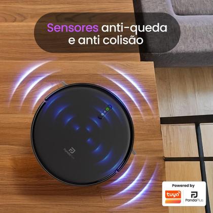 Imagem de Aspirador Robô AMGR2 WiFi App Alexa Google PandaPlus Giro Mapeamento Rota Pano Mop Base Automática Controle Bivolt
