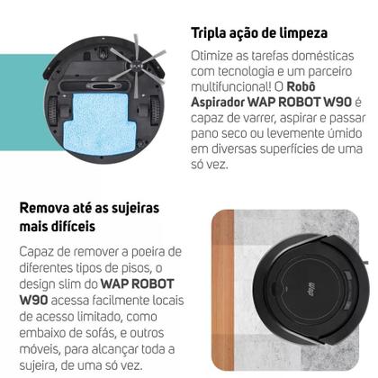 Imagem de Aspirador Robô Robot W9 Limpeza Inteligente 2000pa monitor de ambiente sensores anti queda 2600mAh
