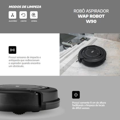 Imagem de Aspirador Robô Robot W9 Limpeza Inteligente 2000pa monitor de ambiente sensores anti queda 2600mAh
