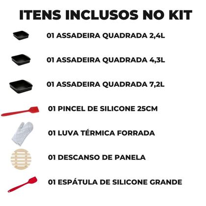 Imagem de Assadeira 03 Pçs + Luva + Descanso Panela + Espátula +Pincel