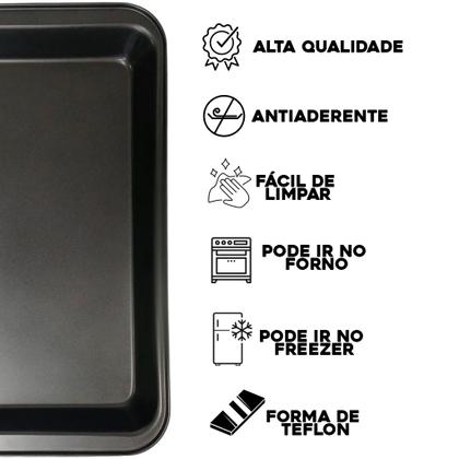 Imagem de Assadeira Antiaderente 42x28cm Forma Bolo Lasanha Pão Caseiro Retangular Teflon Grande Kit Assar