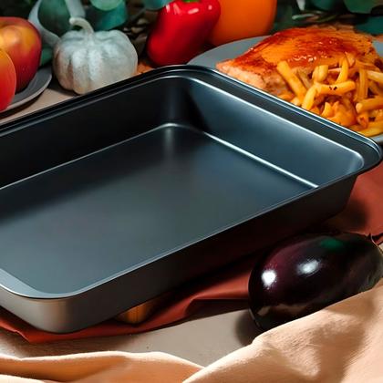 Imagem de Assadeira Antiaderente 42x28cm Forma Bolo Lasanha Pão Caseiro Retangular Teflon Grande Kit Assar