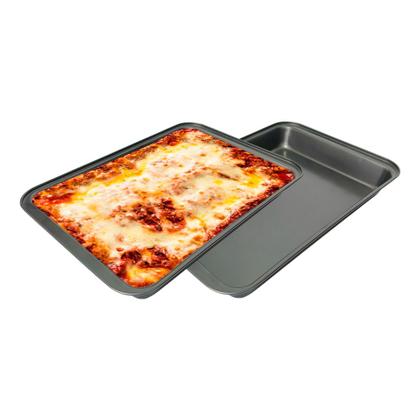 Imagem de Assadeira Antiaderente 42x28cm Forma Bolo Lasanha Pão Caseiro Retangular Teflon Grande Kit Assar