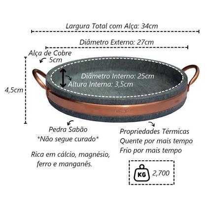 Imagem de Assadeira de Pedra Sabão com Alça de Cobre 25,0 Cm