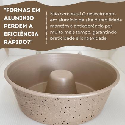 Imagem de Assadeira Redonda De Pudim Bolo Com Furo no Meio Cor Granito Externo Aluminio Com Teflon Antiaderente Não Gruda