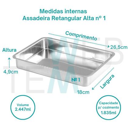 Imagem de Assadeira Retangular Alta nº1 Alumínio Sustentável para Assados, Bolos, Lasanhas, Cozimento Uniforme, Fácil Limpeza, Para Uso Caseiro ou Profissional