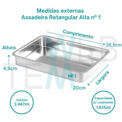 Imagem de Assadeira Retangular Alta nº1 Alumínio Sustentável para Assados, Bolos, Lasanhas, Cozimento Uniforme, Fácil Limpeza, Para Uso Caseiro ou Profissional