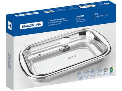 Imagem de Assadeira Tramontina Cosmos Retangular em Aço Inox com Tampa de Vidro 43 cm 4 L