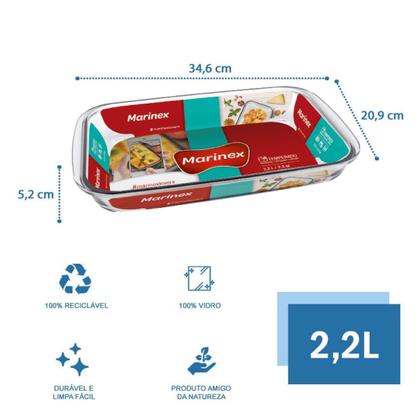 Imagem de Assadeira Travessa Retangular Vidro Temperado 2,2L Marinex