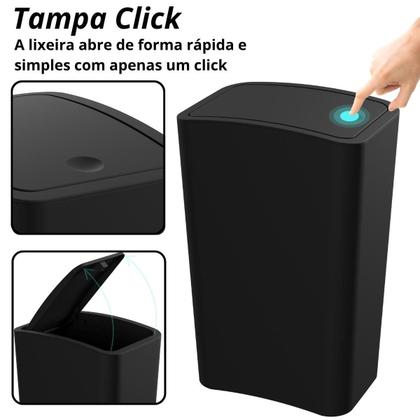 Imagem de Assento Almofadado Slim Preto + Lixeira Preta 8L Click
