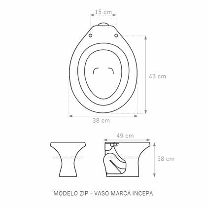 Imagem de Assento Almofadado Zip Branco Tampa para Vaso Incepa 1.6Gpf 6lpf