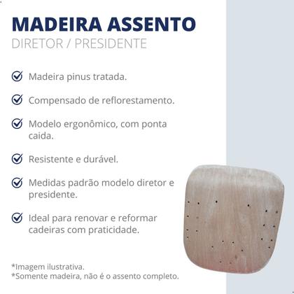 Imagem de Assento de Madeira para Cadeira Diretor Presidente 2175 Base Resistente Pinus Tratado