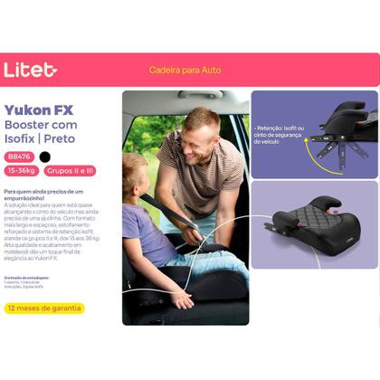 Imagem de Assento para Auto Booster com Isofix Yukon FX 15-36kg Grupo II e III Litet BB476 Preto