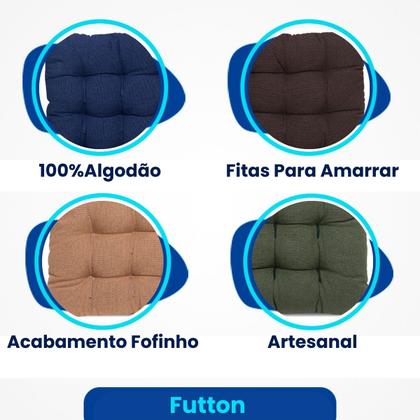 Imagem de Assento Para Cadeira Futon Confort Com Fitas Para Amarrar Pallet Banco Banqueta Encosto Macio 40x40cm 100% Algodão