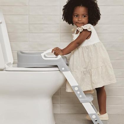 Imagem de Assento Redutor Premium Com Escada Almofada e Borracha Antiderrapante Cinza e Branco - Buba