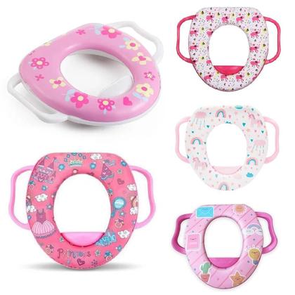 Imagem de Assento Redutor Sanitário Infantil Alças  Adaptador Acolchoado para Vaso Desfralde Bebês (Meninas)